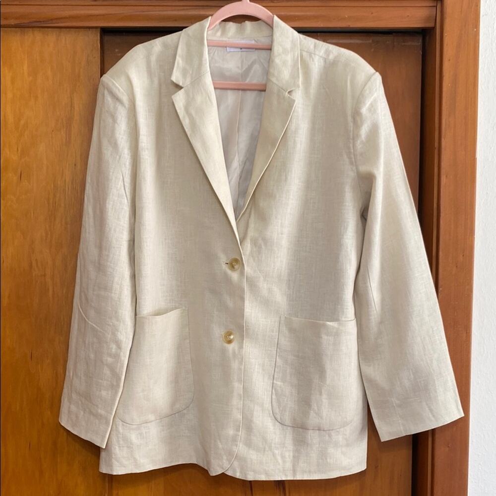 Vestique Cream Linen Blazer 2 Button w/ Pockets Seems Oversized 18.5” Shoulder